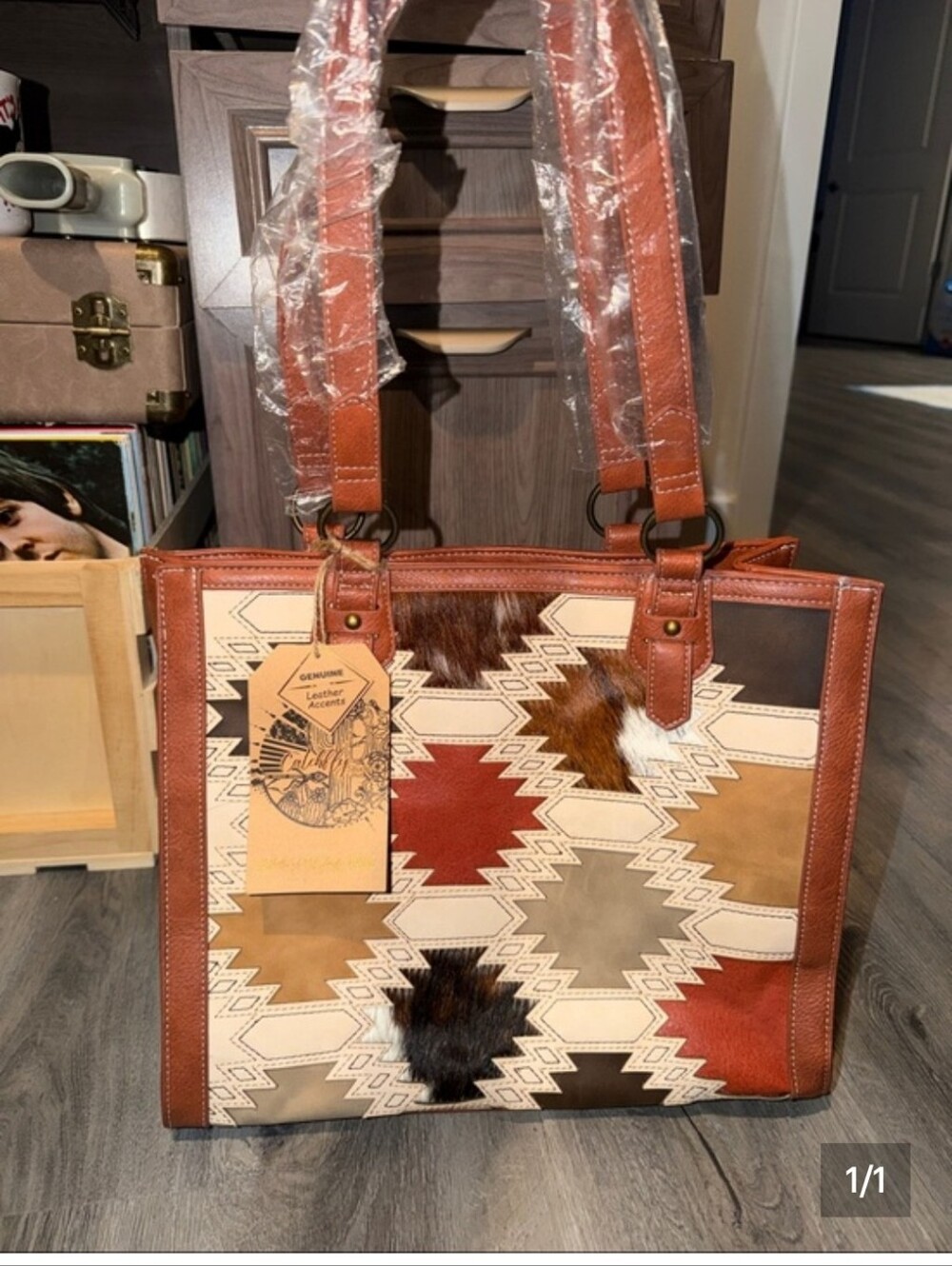 Multicolor Geometric Leather Tote Bag